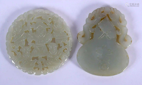 TWO EARLY 20TH CENTURY CHINESE CARVED JADE PLAQUES Late