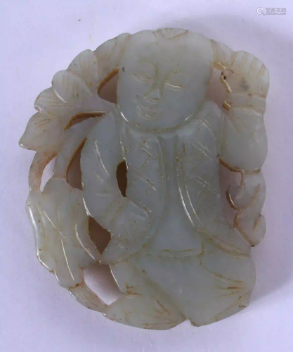 A 19TH CENTURY CHINESE CARVED GREEN JADE PLAQUE OF A