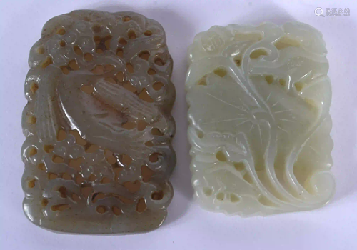 TWO EARLY 20TH CENTURY CHINESE CARVED JADE PLAQUES Late