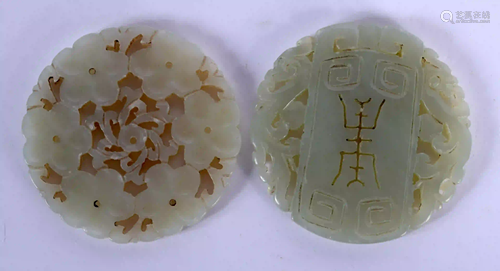 TWO EARLY 20TH CENTURY CHINESE CARVED JADE PLAQUES Late