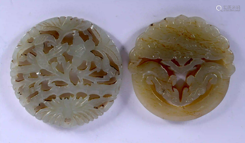 TWO EARLY 20TH CENTURY CHINESE CARVED JADE PLAQUES Late