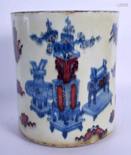 A CHINESE BLUE AND WHITE PORCELAIN BRUSH POT BITONG