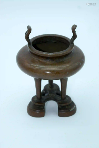 A Chinese Bronze censer on a stand 12.5 x 17cm.