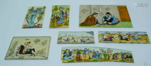 Collection of Iranian small pictures painted on bone