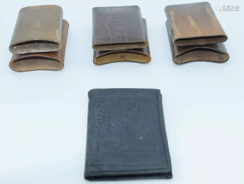 Three vintage leather cigar cases and a Turkish leather