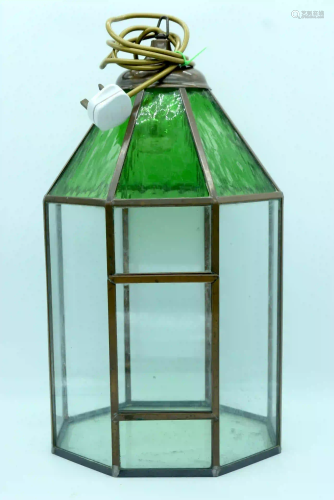 A large glass and copper hall lantern 52 x 28cm .