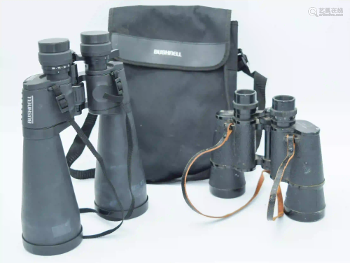 A pair of Bushnell binoculars together with Optomax