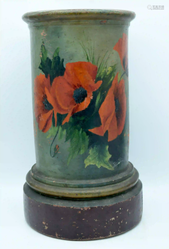 A Terracotta Stick stand painted with flowers by John S