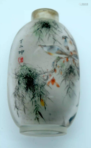 A reverse painted snuff bottle birds in foliage 7 x 4