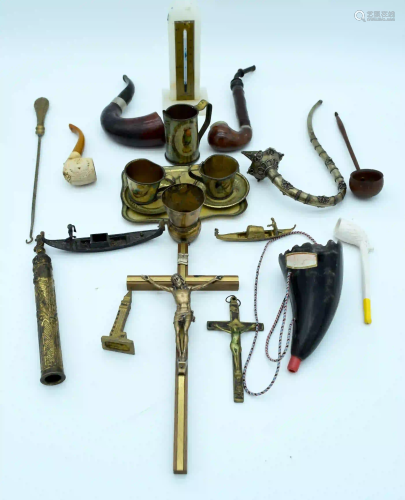 Miscellaneous collection of Pipes, Crucifixes and metal