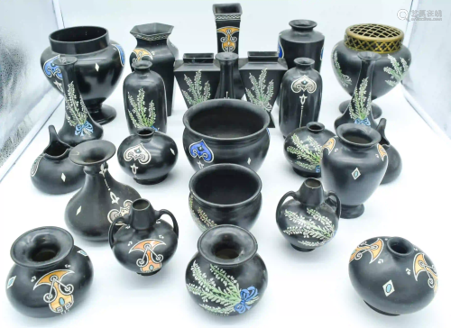 Rare collection of Art Nouveau Black Shelley ware vases