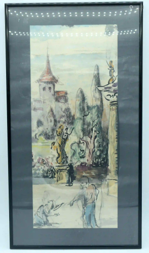 A Framed watercolour and charcoal abstract. 55 x 23cm.