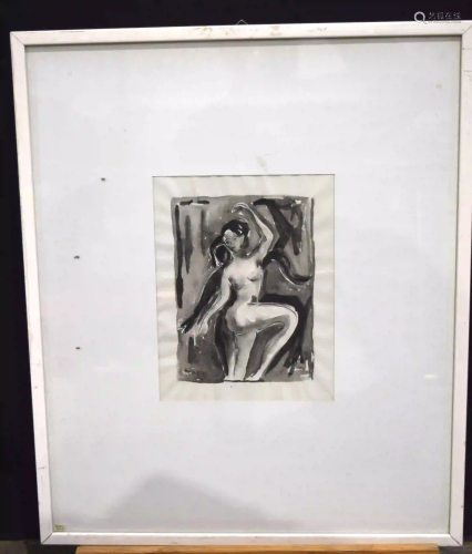 A Framed ink wash of a nude woman 26 x 20 cm.