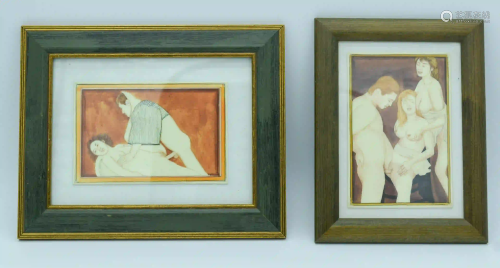 Two framed erotic pictures 10 x 15cm (2).