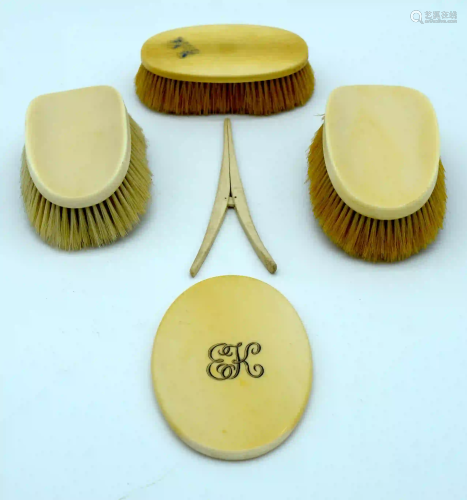 Three vintage pure bristle brushes and related items