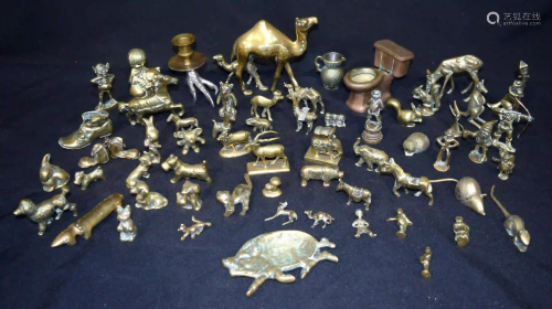 A large collection of brass animals, people and a