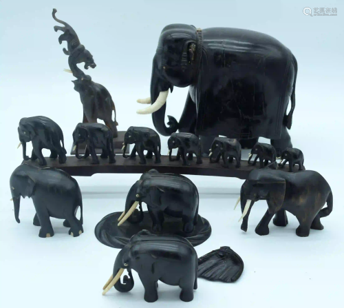 A collection of hardwood Indian and African Elephants