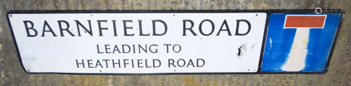 A vintage metal Petersfield Road sign 164 x 38 cm.
