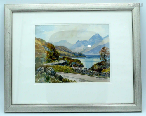 Framed watercolour of Loch Lomond 21 x 27.5 cm.