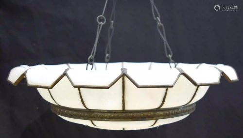 A large alabaster sectional leaded hanging lamp fitting
