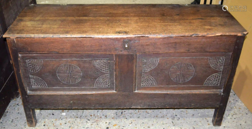 An 18th Century oak Coffer with engraved concentric