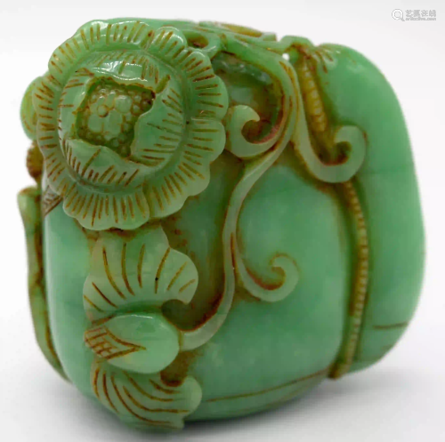 A carved jade bolder decorated with foliage 7 x 7 cm.