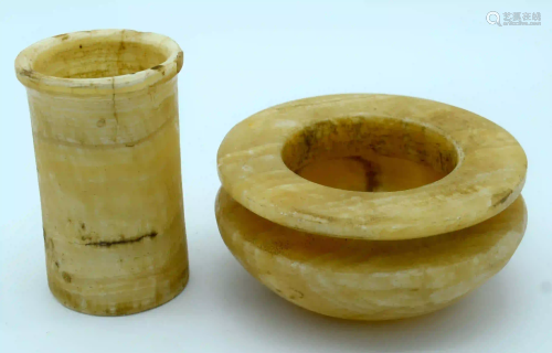 Egyptian stone cup together with a bowl 14 x 7cm. (2)