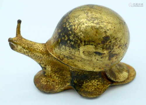 A gilded metal snail 12 x 8cm