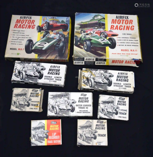 A boxed vintage Airfix model racing set. (Qty)