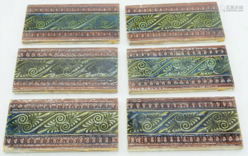 Six Victorian Majolica surround tiles 15.5.x 8 cm (6)
