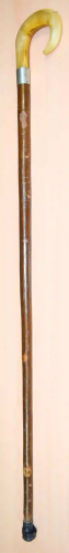 A horn handled wooden walking cane 93 cm .