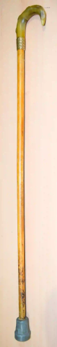 A horn handled wooden walking cane 90 cm .