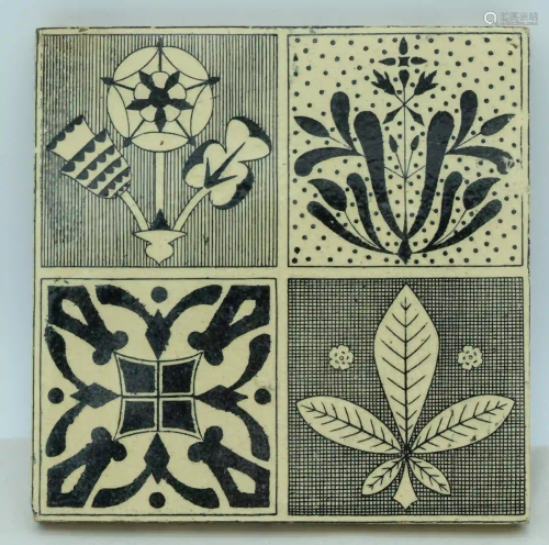 Four Victorian Arts and Crafts tiles 15 x 15 cm (4).