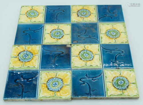 Four Victorian Majolica Tiles 15 x 15 cm (4).