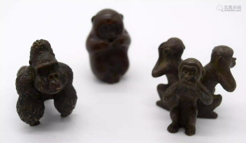 A Japanese small bronze figure of 3 wise monkeys