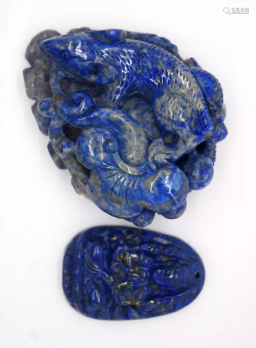 A carved Lapis Lazuli bolder in the form of a rat and a