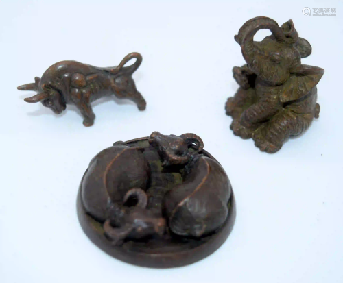 A Japanese small bronze Elephant ,bull and two water