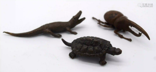 A Japanese small bronze turtle, together with a