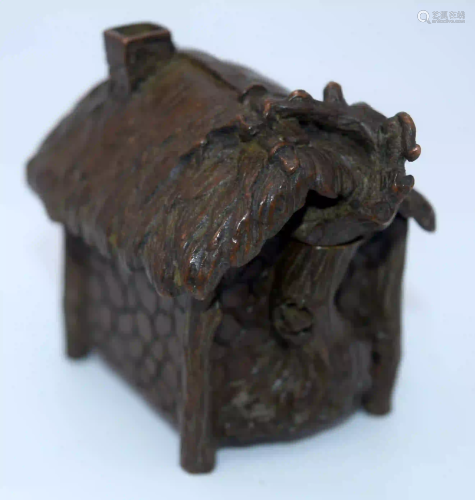 A Japanese small bronze figure of a house 6 x 5 cm (2).