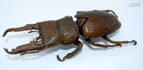 A Japanese small bronze stag beetle 13 cm .