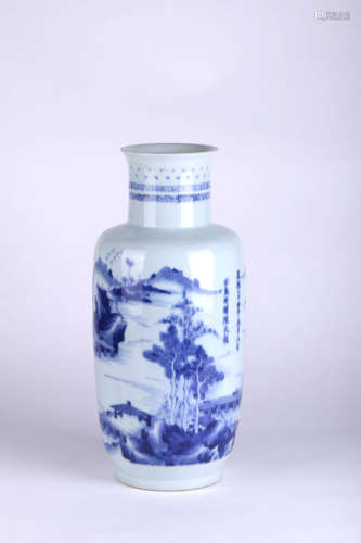 A Blue and White Landscape Porcelain Vase