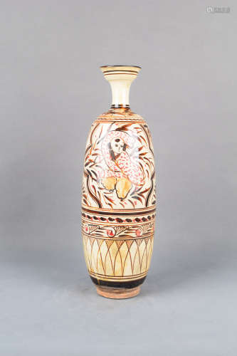 A Cizhou Kiln Figure and Flower Porcelain Vase