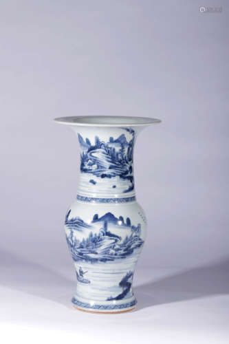 A Blue and White Landscape and Figure Porcelain Beaker Vase