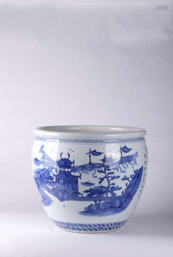 A Blue and White Figure Porcelain Vat