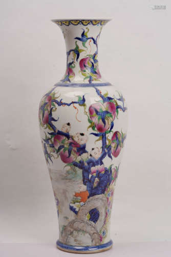 A Famille Rose Peach and Figure Porcelain Vase