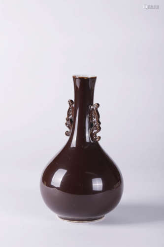 An Eggplant Purple Porcelain Double-eared Vase