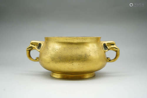 A Gilding Copper Censer with Elephant Head-shaped Ears