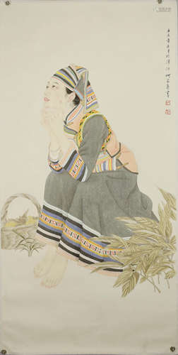 A Chinese Figure Painting, He Jiaying Mark