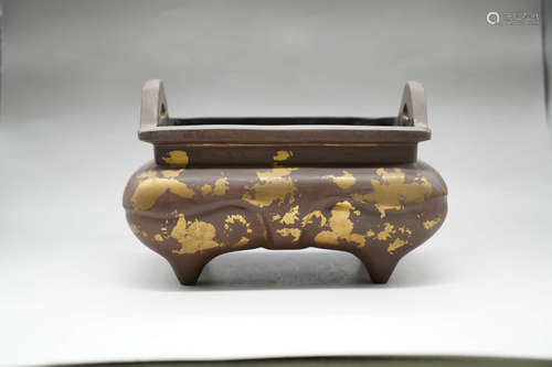 A Four-legged Double-eared Gilt Copper Censer