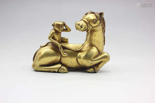 A Gilding Copper Horse and Figure Ornament